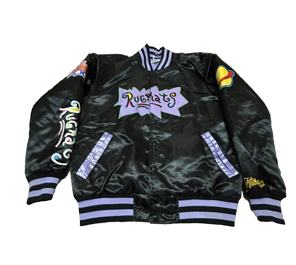 Rugrats Satin Bomber Jacket Unisex M Black Headgear Classics Tommy Skeletor